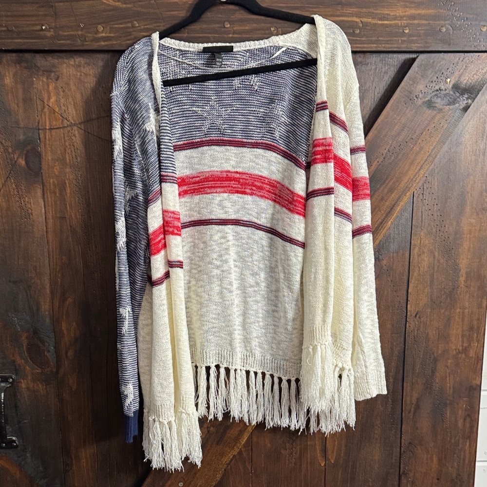 Lane Bryant Multicolor Striped Fringe Cardigan